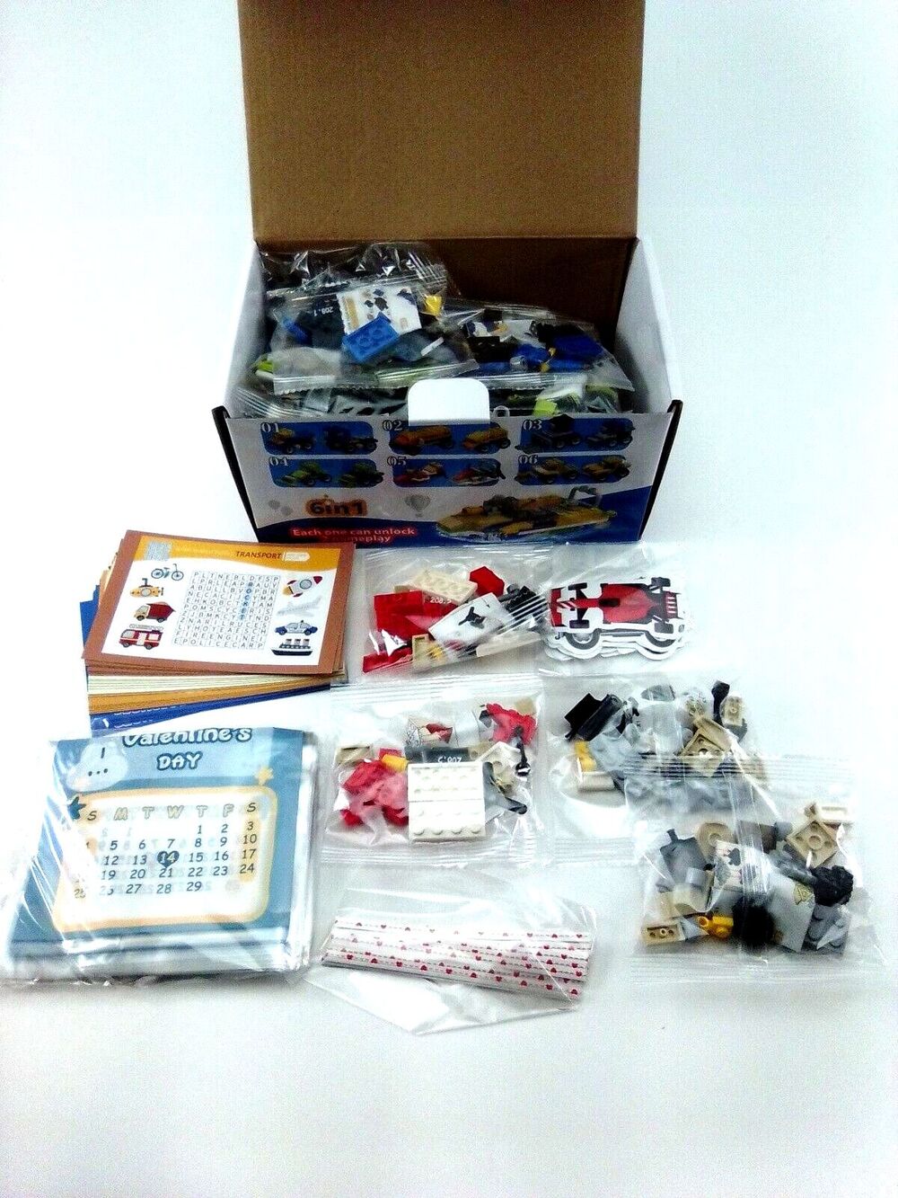 6 In 1 Building Block Toy Truck Set24 Pk comes with stickers & Games
